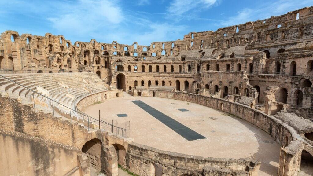 Arène de l’amphithéâtre d’El Jem patrimoine romain Tunisie.